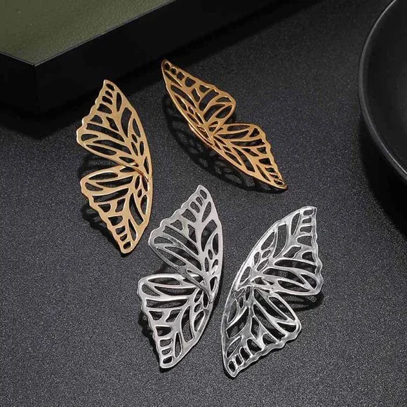 Butterfly Golden Big Earrings - Picture 4 of 6